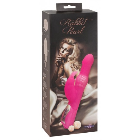 Розовый вибромассажёр с клиторальным отростком Rabbit Pearl - 26,5 см.